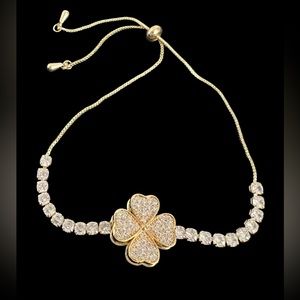 New Golden Copper Inlaid CZ 4 Leaf Movable Adjustable Bracelet